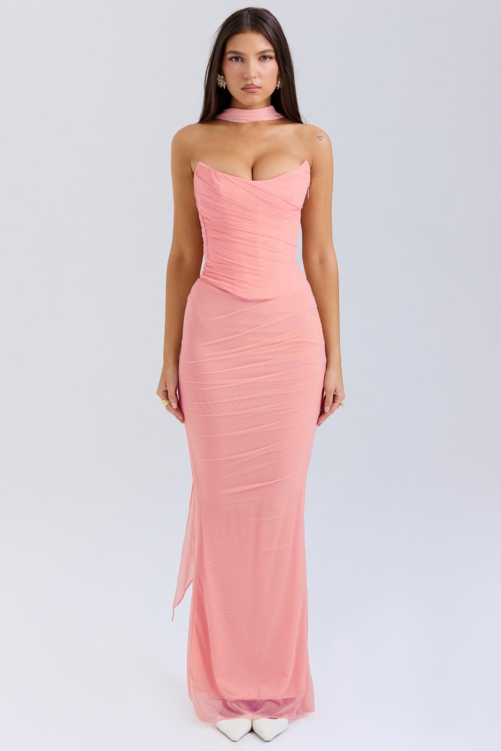 Hallie  peach strapless corset with neck scarf Product Image