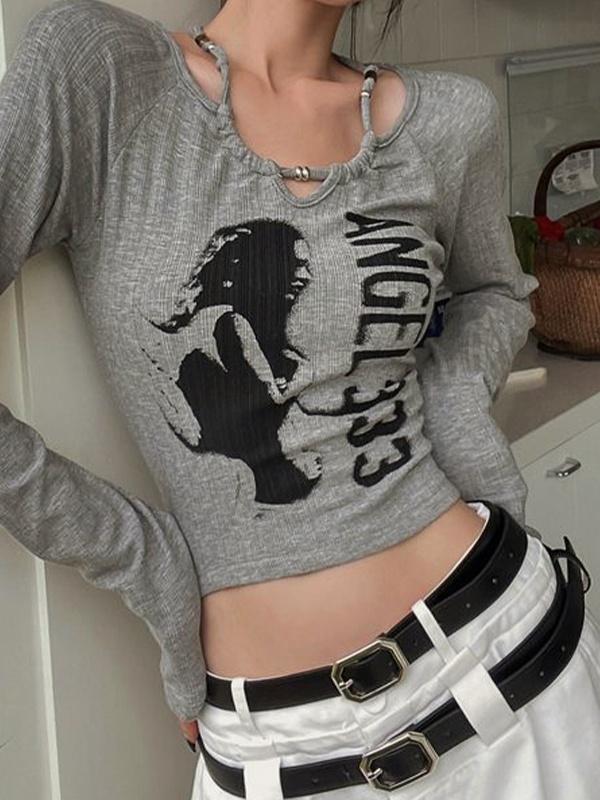 Print Halter Slim Knit Top Product Image