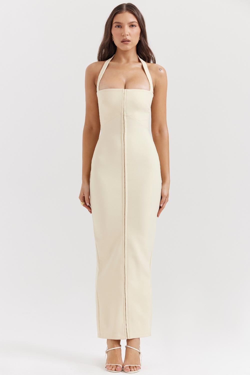 Mia  ecru halter maxi dress - sale Product Image