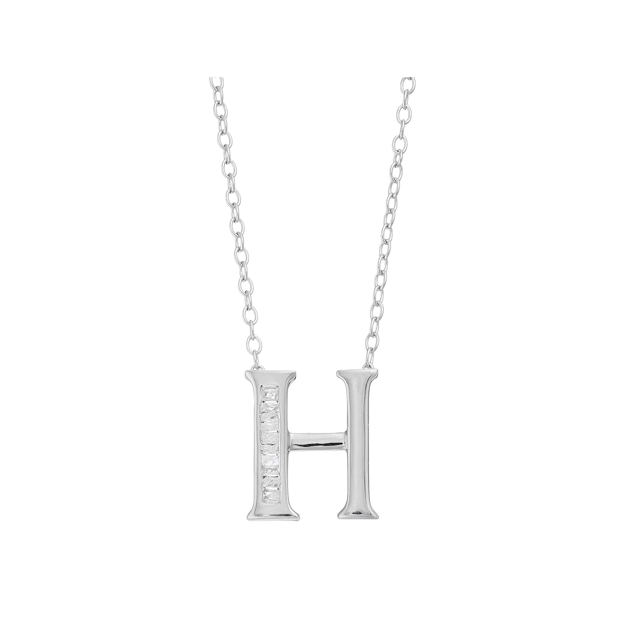 Sterling Silver Baguette Diamond Initial Pendant Necklace, Women's,  Product Image