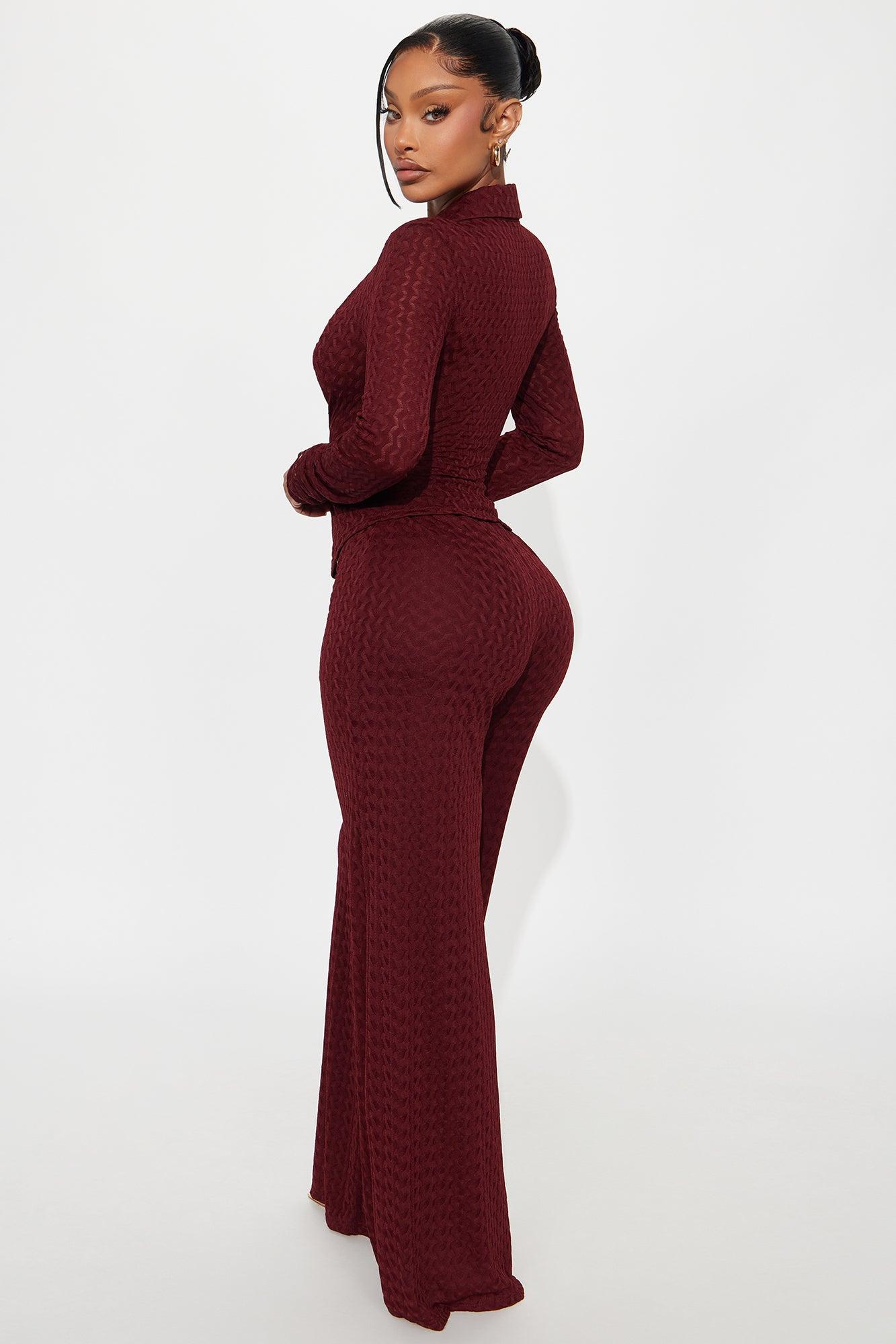 Taking It Back Textured Mesh Pant Set - Wine Female Product Image