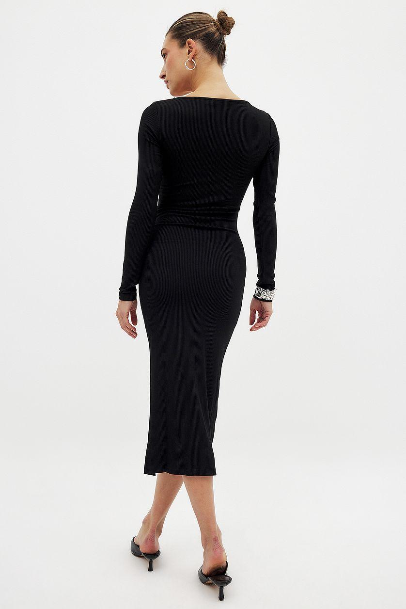 Square Neck Slit Rib Dress Product Image