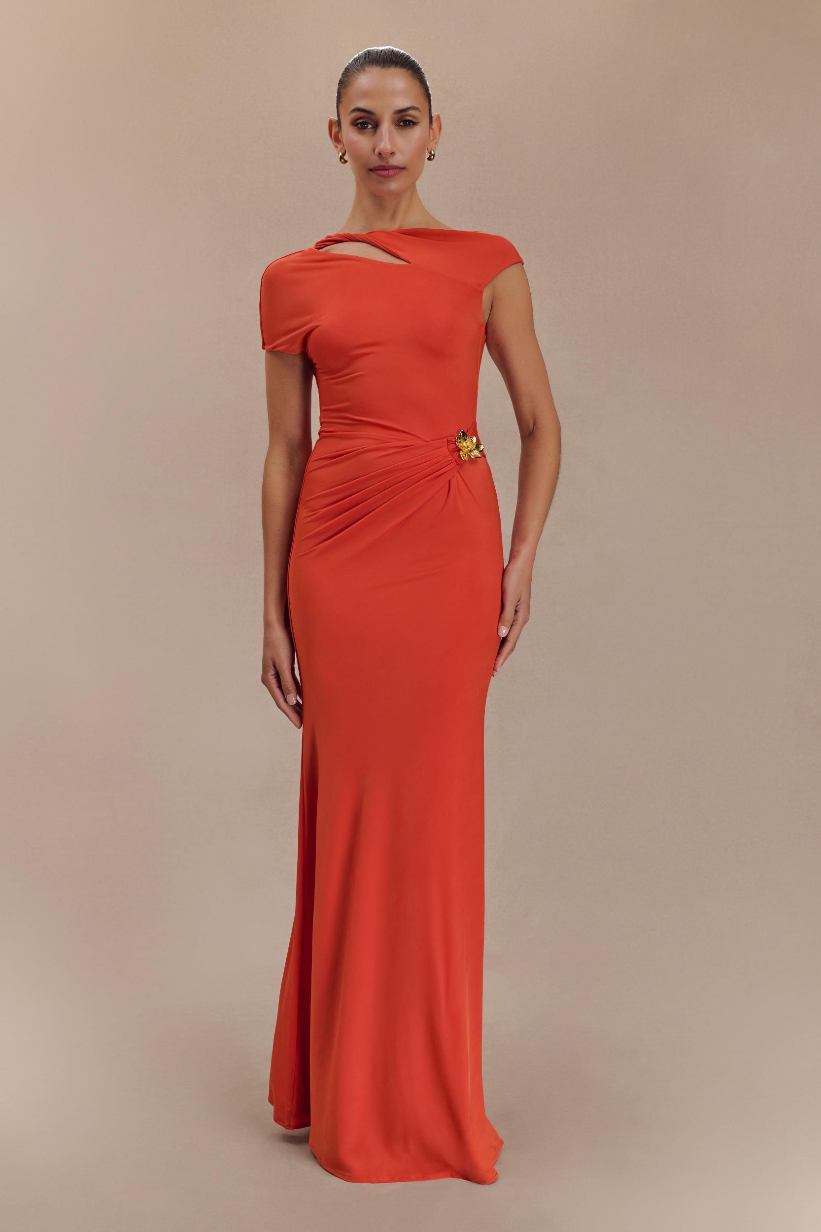 Kaida Slinky Maxi Dress With Hardware - Burnt Orange Product Image