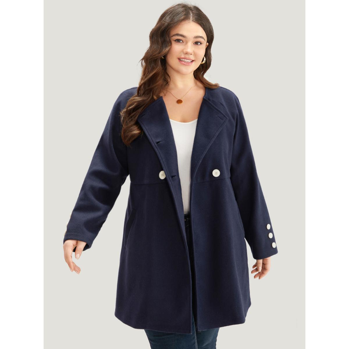 Plus Size Solid Button Detail pocket Coat Women Indigo Casual Plain Ladies Everyday Winter Coats BloomChic 22-24/3X Product Image