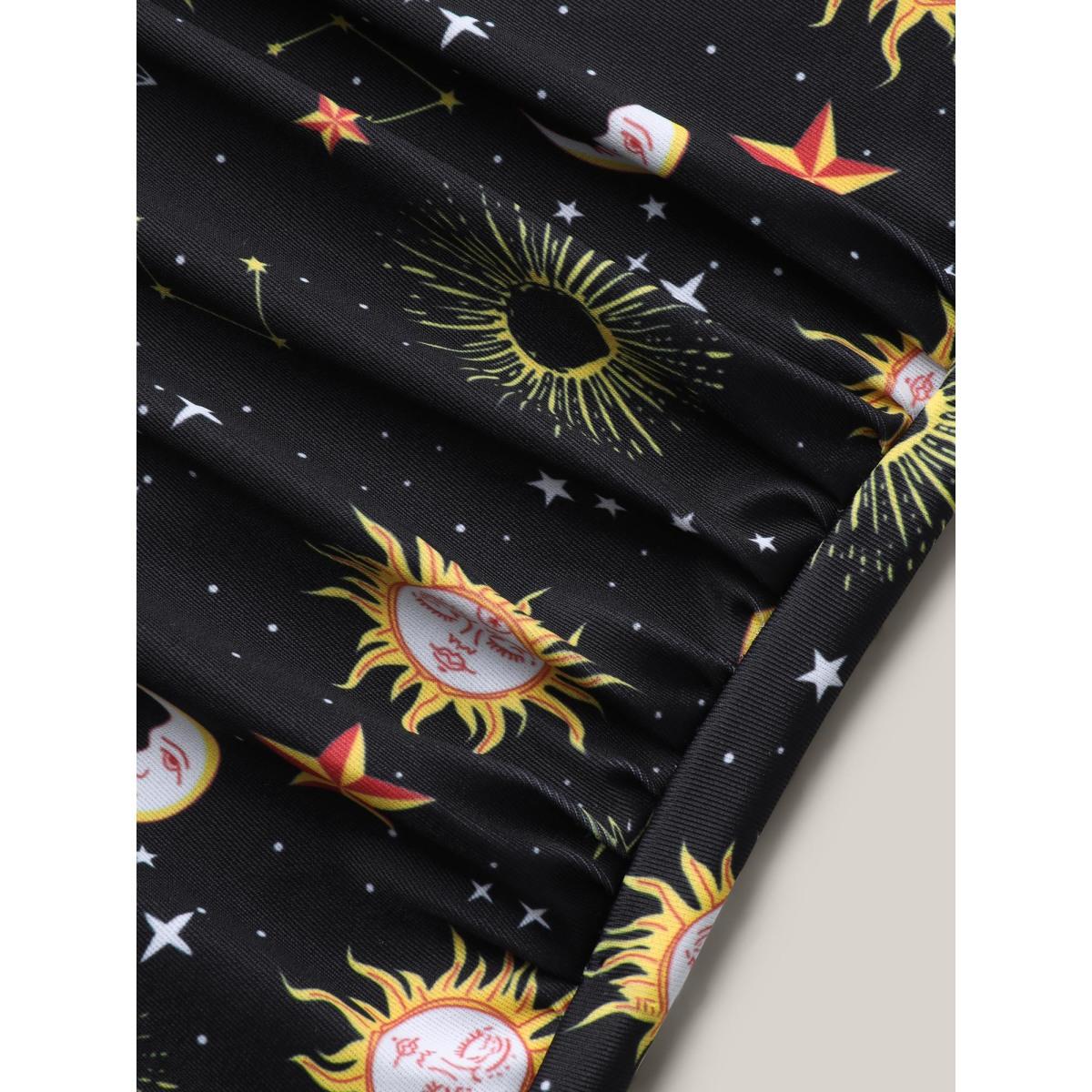 Plus Size Celestial Print Ruched One-Piece Swimsuit Women's Swimwear Black Beach Twist Curve Bathing Suits High stretch One Pieces BloomChic 14-16/1X Product Image