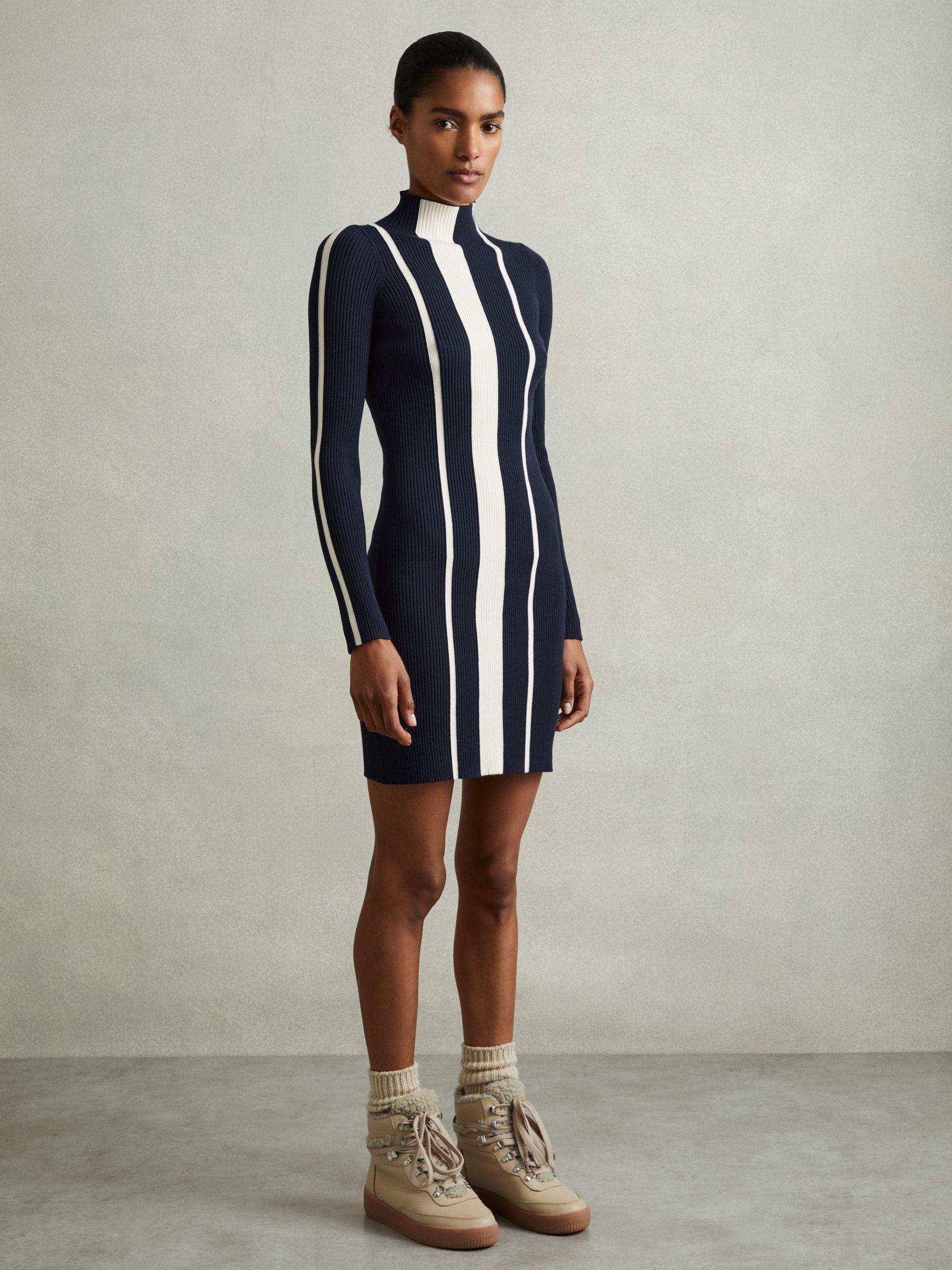 Ribbed Striped Mini Dress in Navy/Ivory Product Image