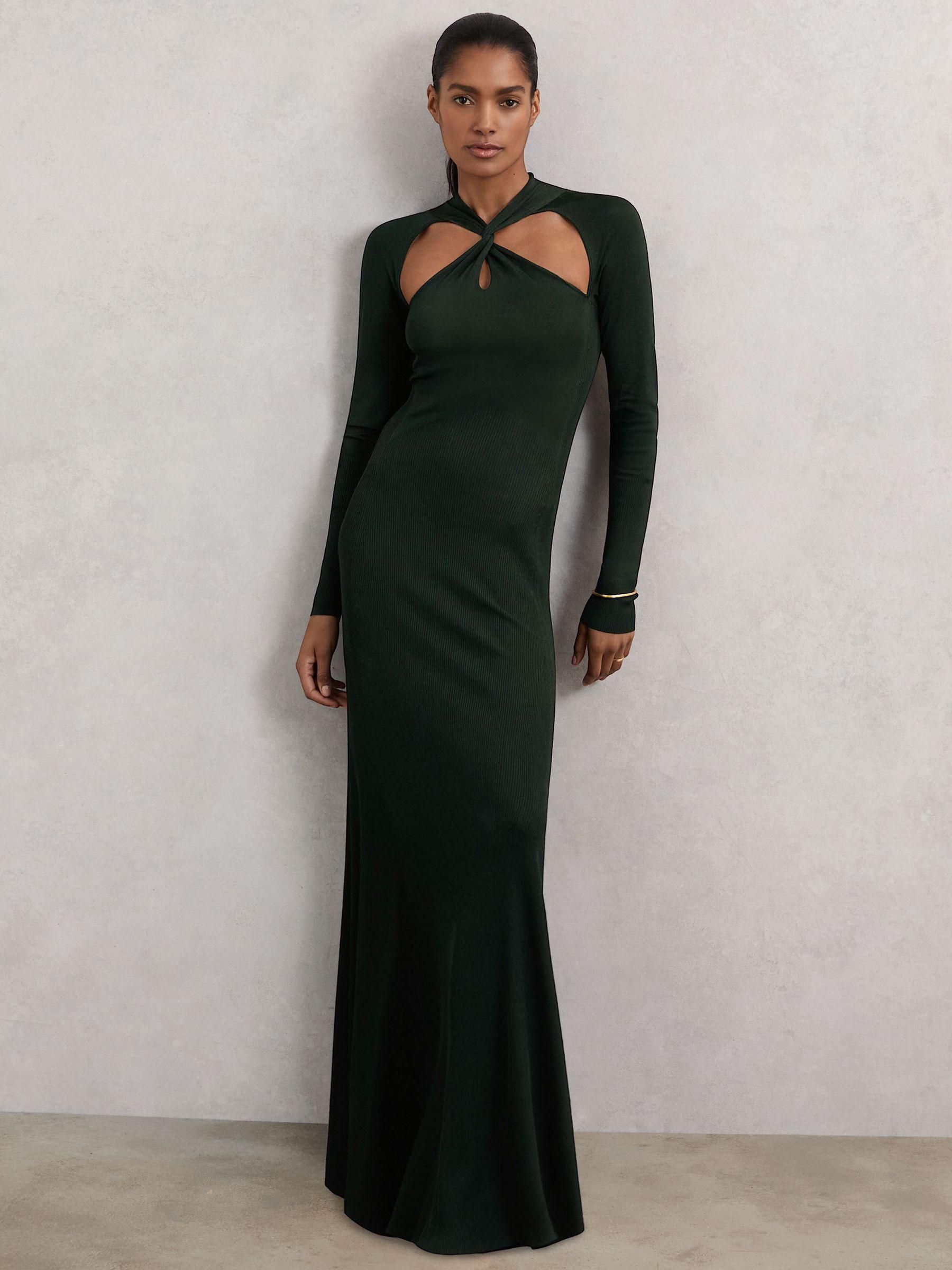 Cut-Out Knitted Maxi Dress in Dark Green Product Image