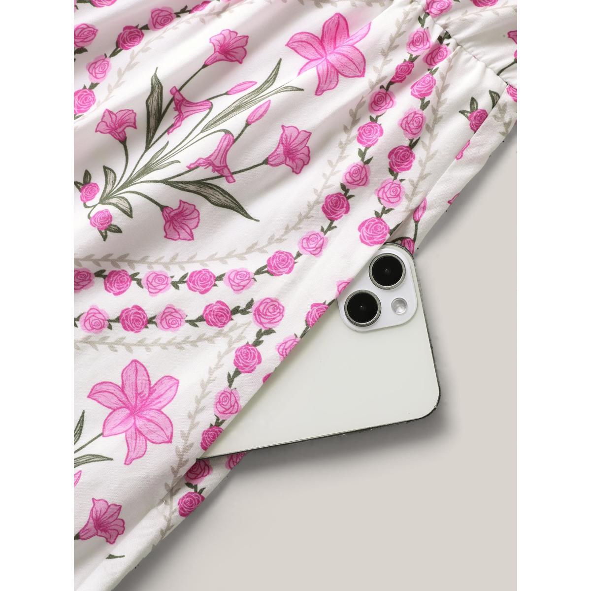 Plus Size Floral Print Pockets Midi Dress Lilac Women Heart neckline Cap Sleeve Curvy BloomChic 28/5X Product Image