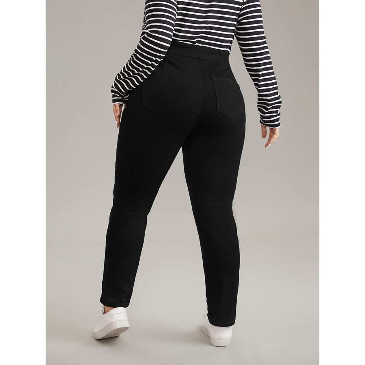 Plus Size Full Length Very Stretchy Black Wash Jeans Women Black Casual Plain Plain High stretch Pocket Jeans BloomChic 10/M Product Image