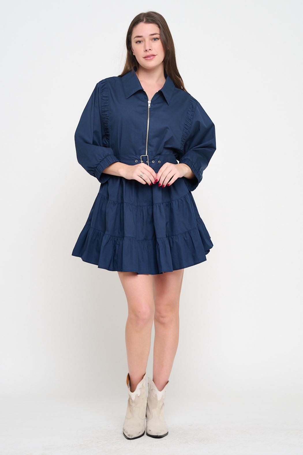 Navy Poplin Zip Up Dress Product Image