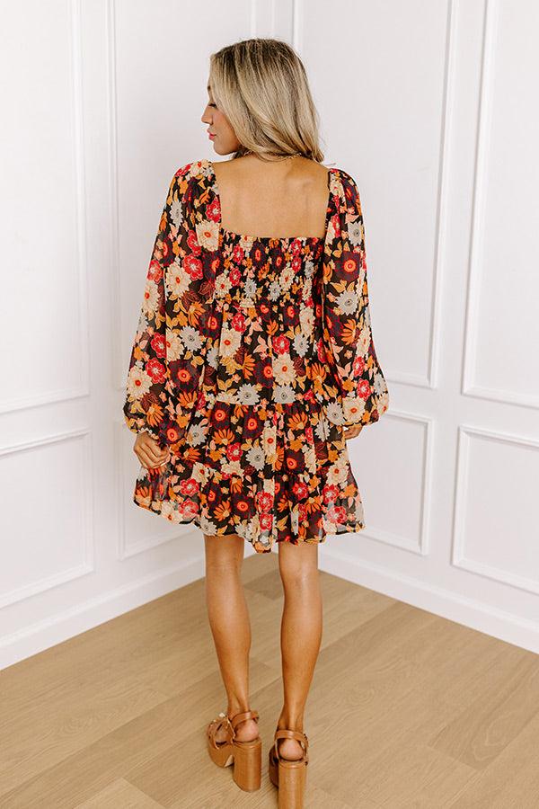 Gentle Heart Floral Smocked Dress in Black Product Image