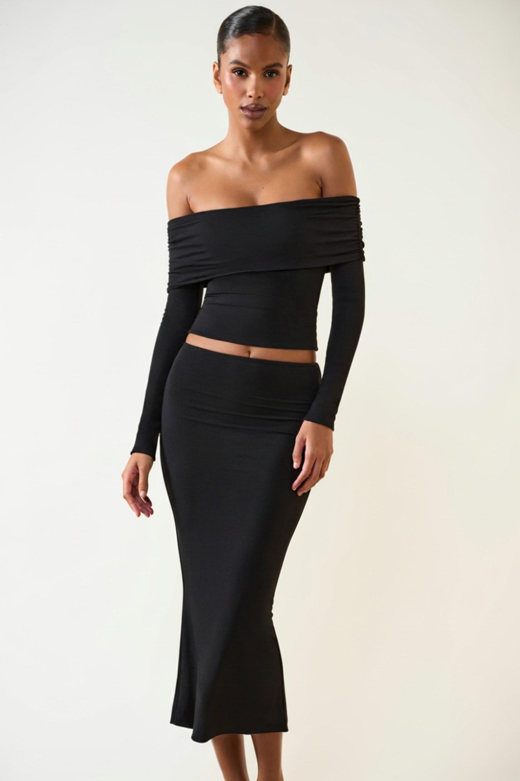 Modal Mid-Rise Midaxi Skirt in Black Product Image