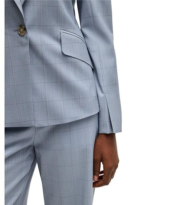 Hugo Boss Jia Woven Wool Windowpane Plaid Notch Lapel Long Sleeve Blazer Product Image