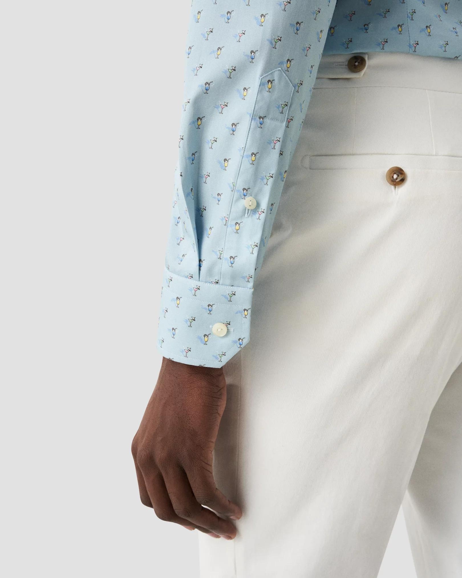 Eton Slim Fit Blue Dress Shirt with Cocktail Print Product Image