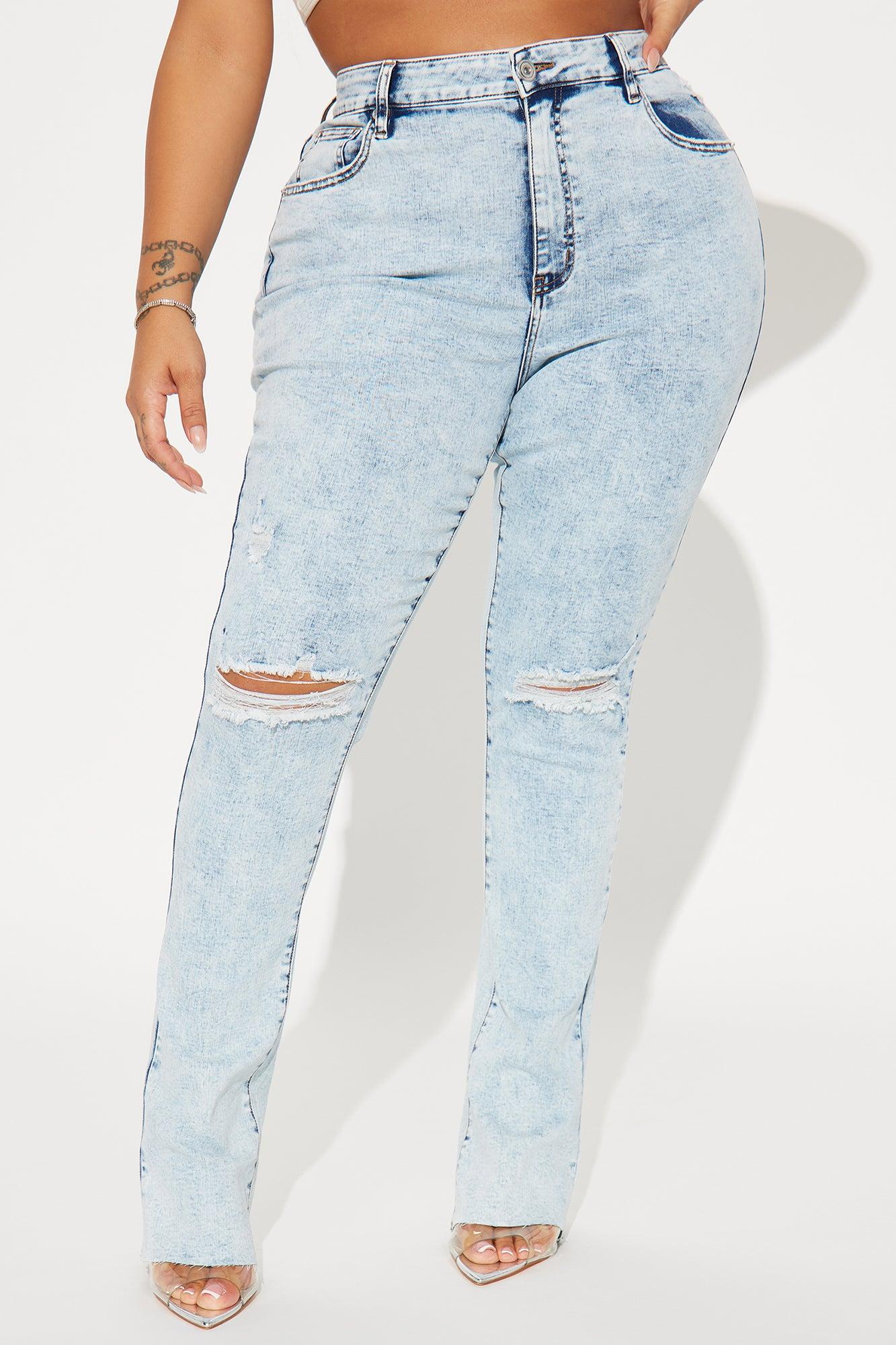 Best Stretch Ripped High Rise Bootcut Jeans - Acid Wash Denim Product Image