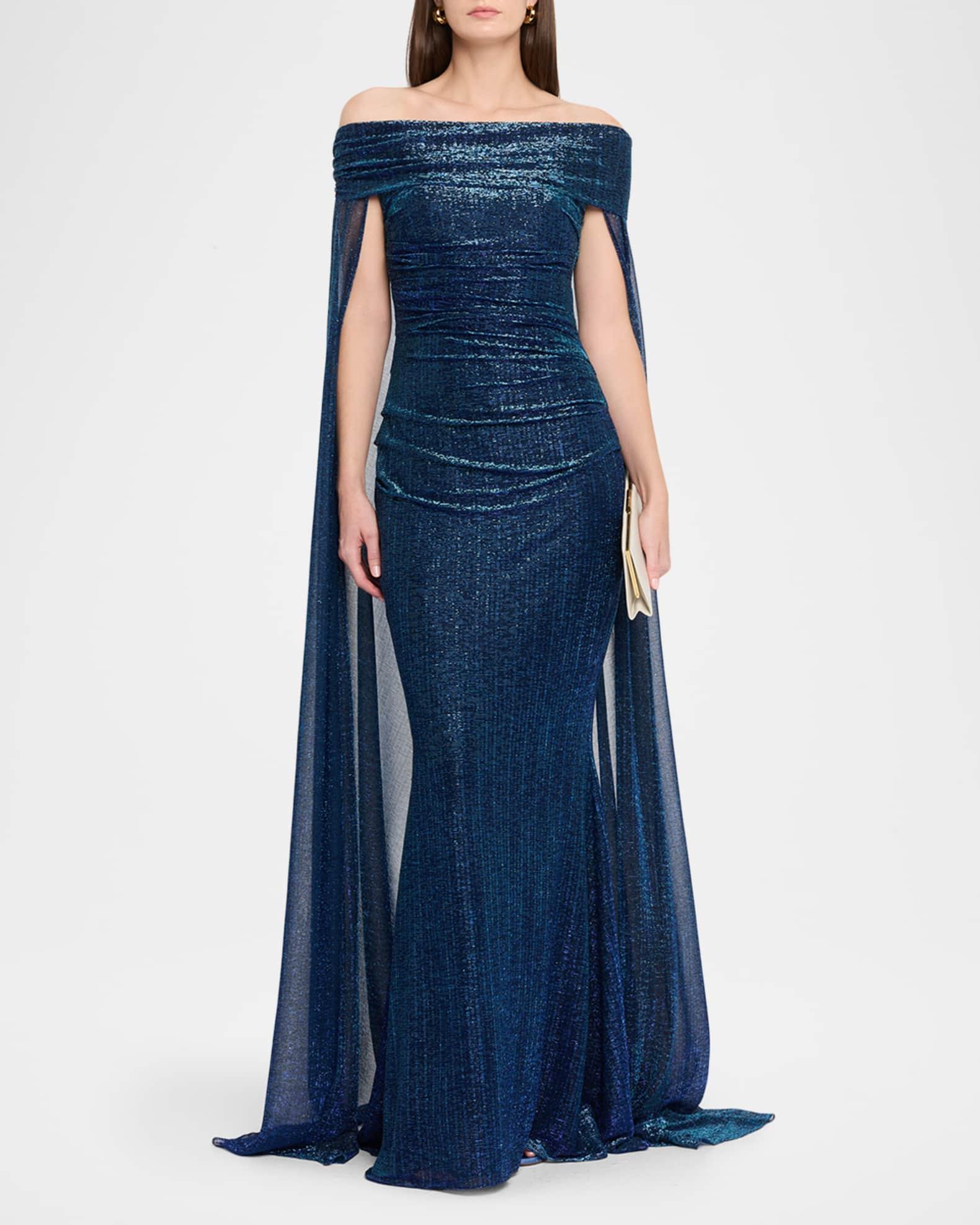 Metallic Off-The-Shoulder Cape Gown Product Image