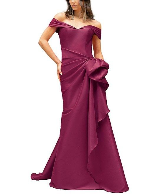 Terani Couture Off-the-Shoulder Ruffle Front Mikado Gown Product Image