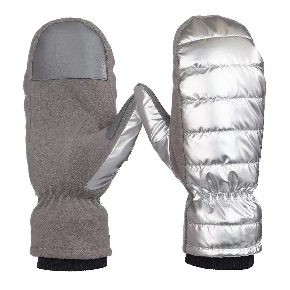 Women's isotoner Sleek Heat Pongee and Fleece Mittens, Size: Small-Medium, Grey Silver Product Image