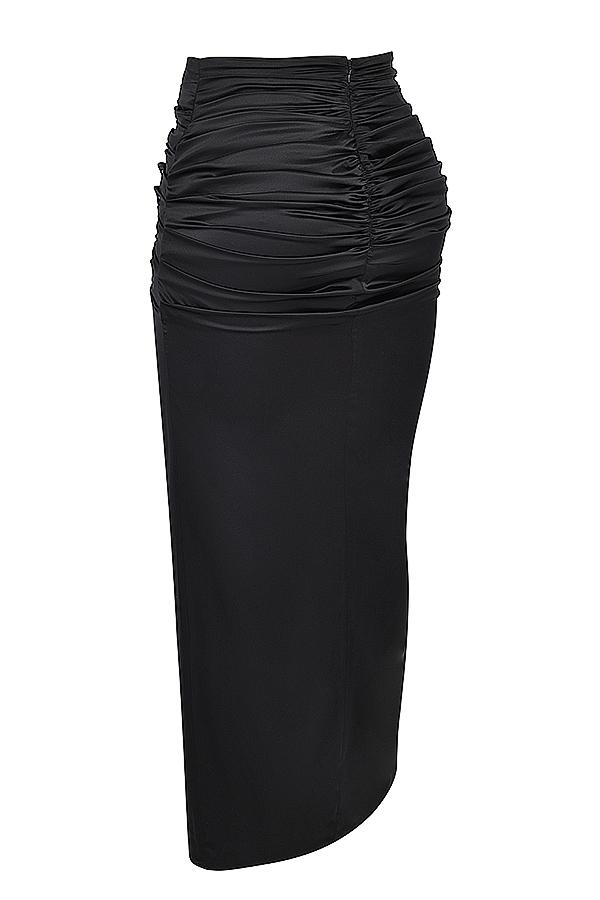 Arla  black draped silk maxi skirt - sale Product Image