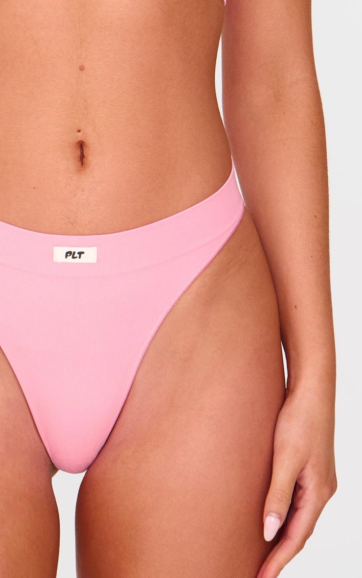 PRETTYLITTLETHING Pink Badge Seamless Thong Product Image