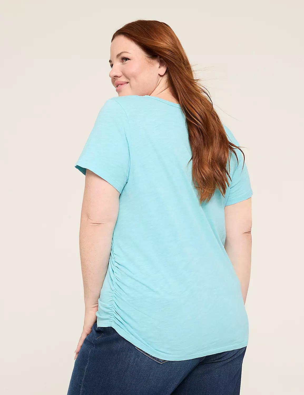 Short-Sleeve V-Neck Side-Ruched Tee Product Image