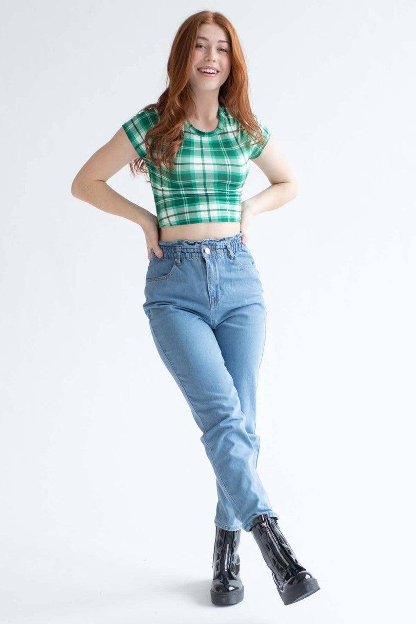 Green Plaid Cropped Tee Product Image