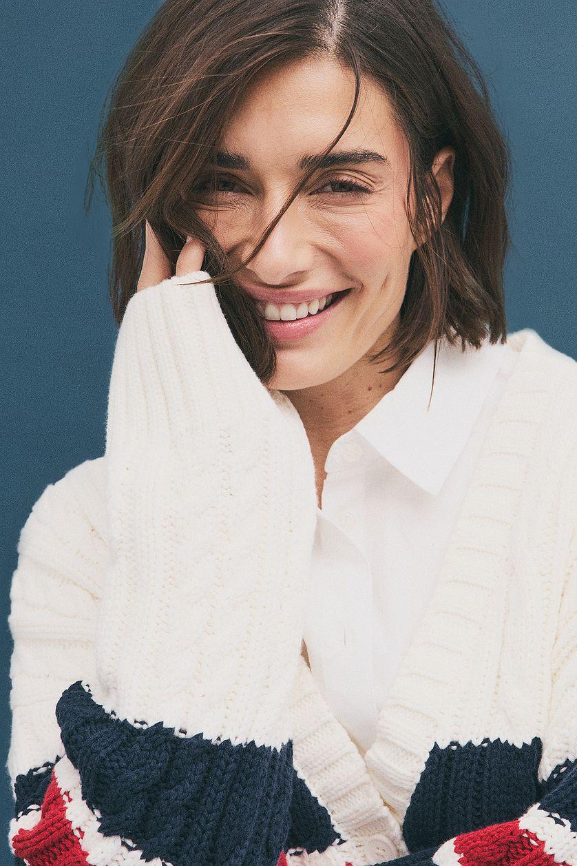 Oversized Cable Knitted Contrast Sweater Product Image