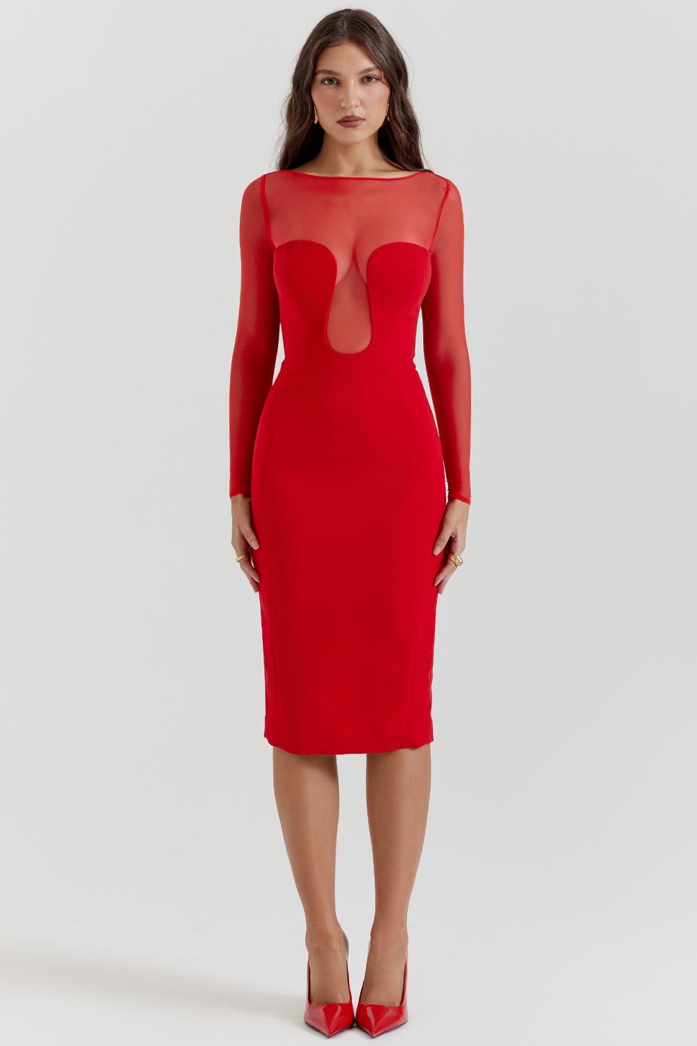 Darcy  scarlet plunge midi dress Product Image