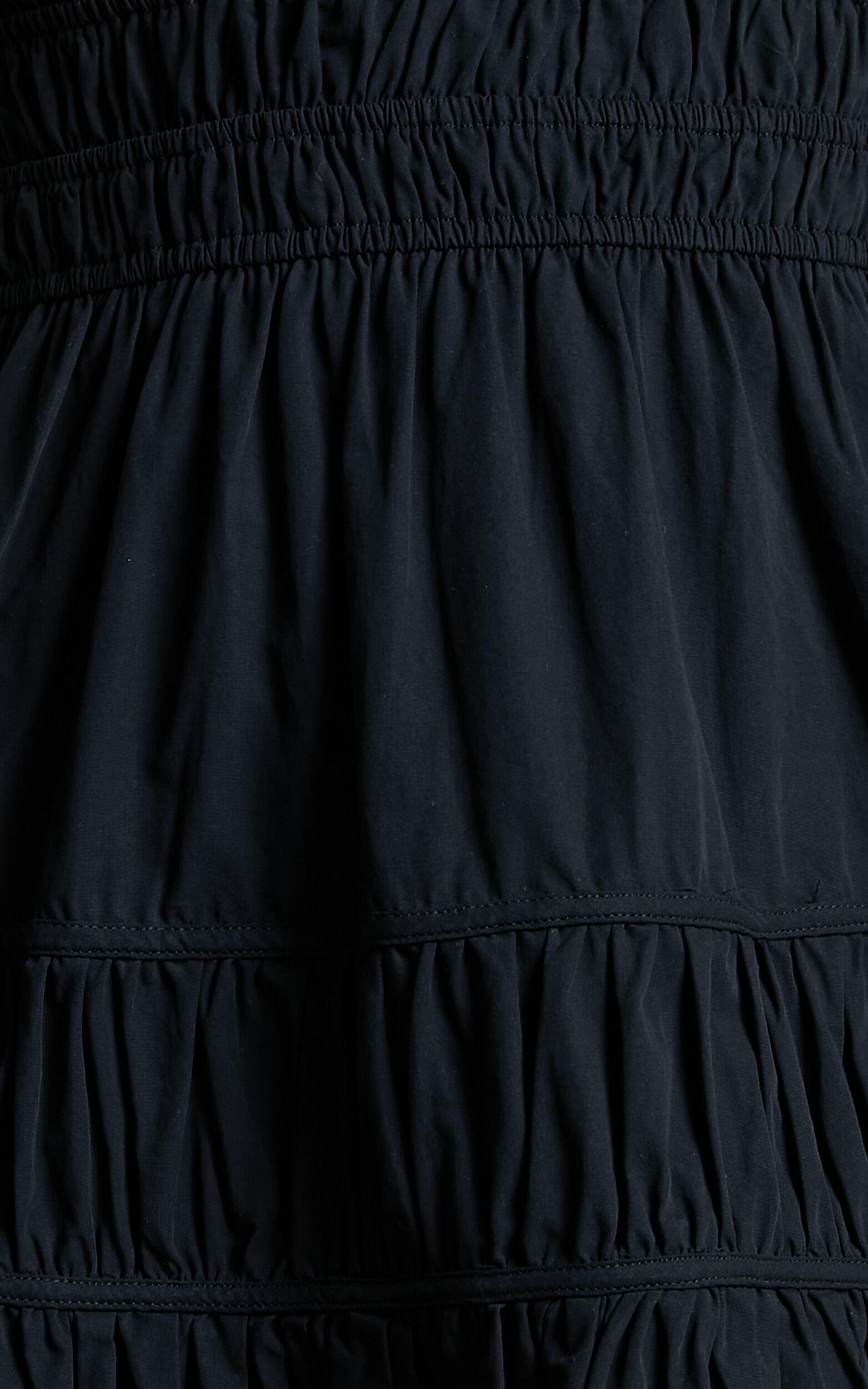 Mellie Midi Dress - Puff Sleeve Plunge Tiered Dress in Black Product Image