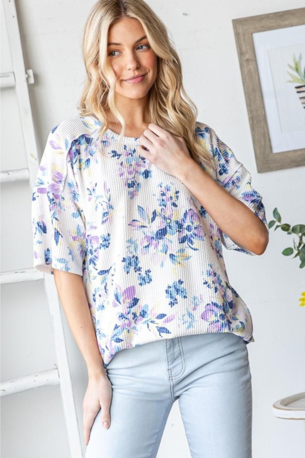 Short Sleeve Floral Urban Rib Top Product Image