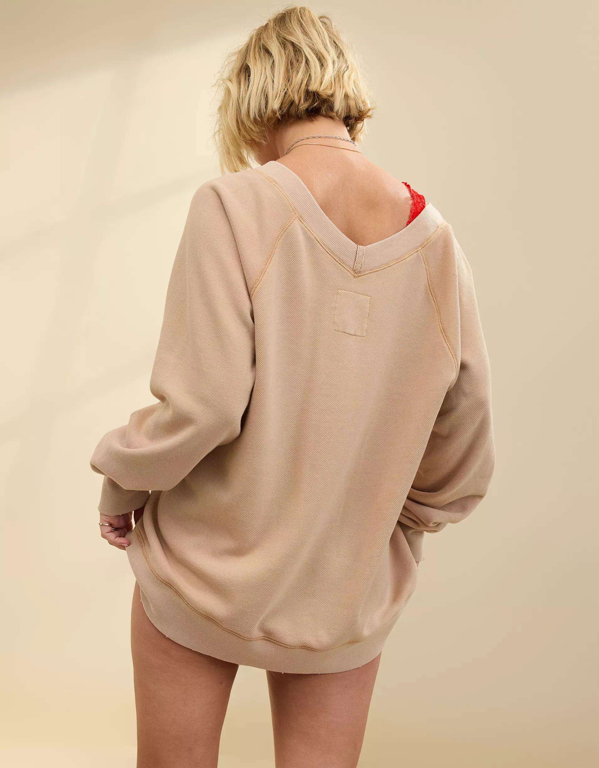 Aerie Downtime Textured V-Neck Sweatshirt Product Image