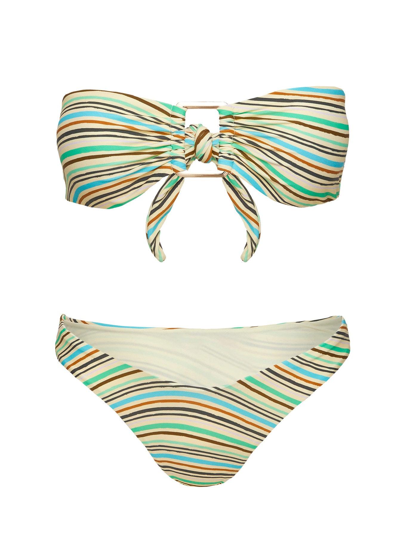 Calbira Cheeky Bikini Bottoms Green Stripe Product Image