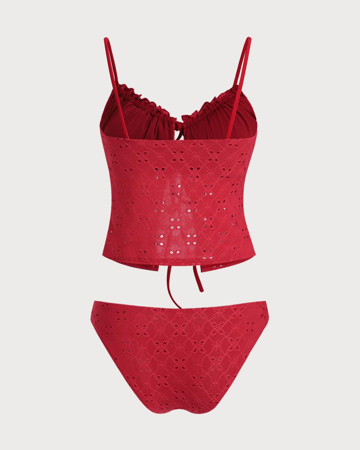 Rose Red Hollow Tankini Tankini Set Product Image