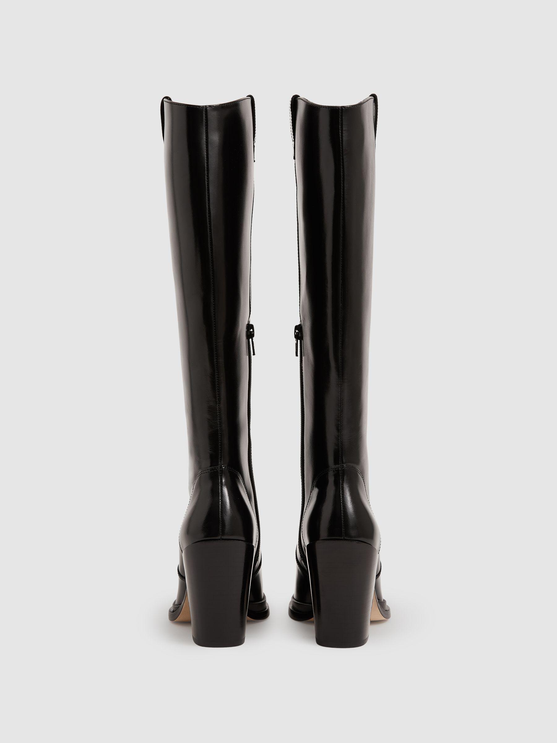 Paige Leather Knee-High Block-Heel Boots in Black Product Image