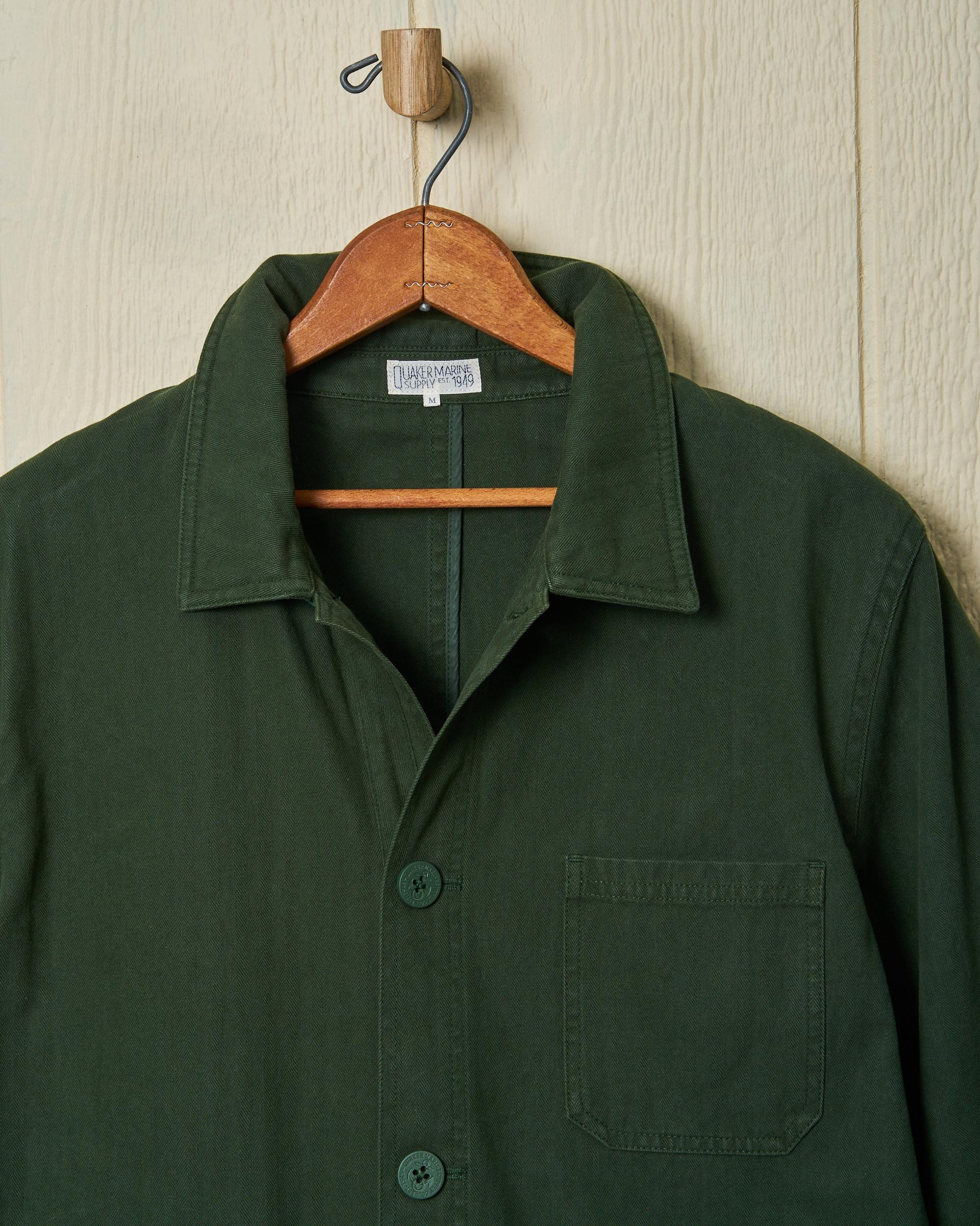 French Workman’s Jacket in Parks Department Green Herringbone Product Image