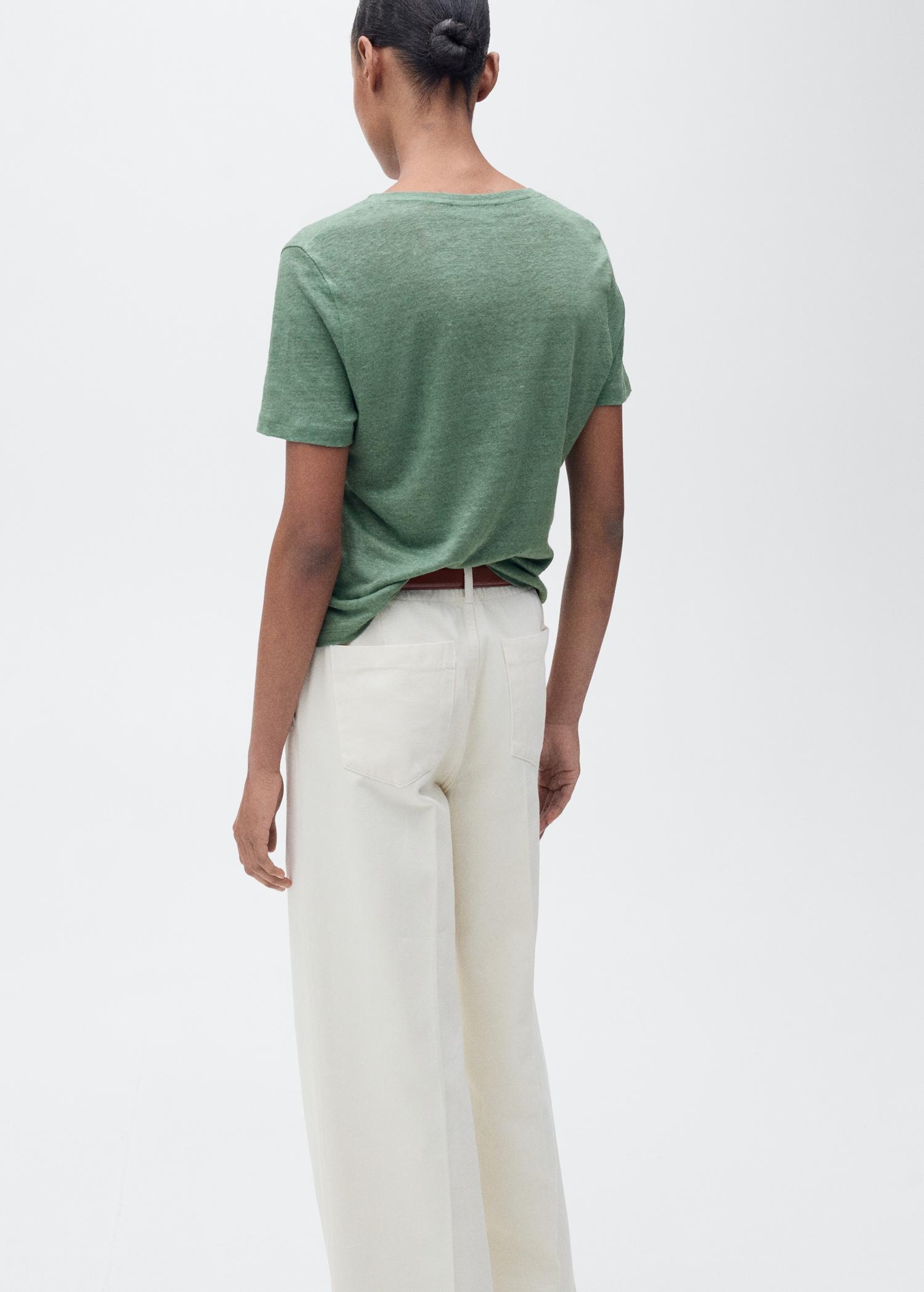 V-neck linen t-shirt - Women | MANGO USA Product Image