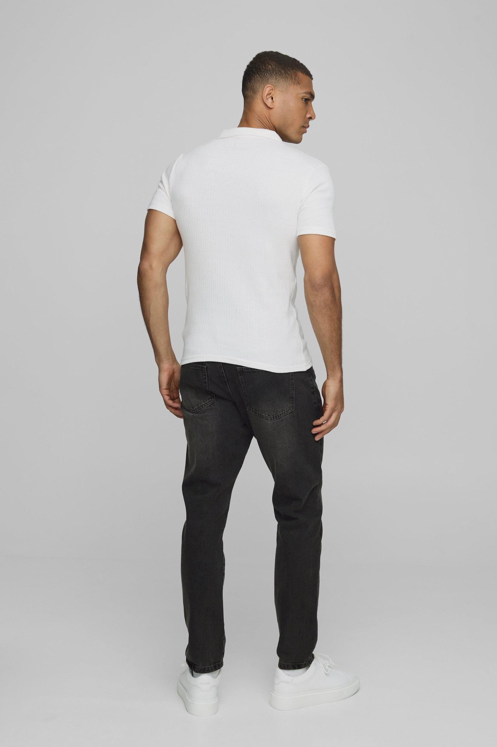 Textured Muscle Fit Revere Polo | boohooMAN USA Product Image