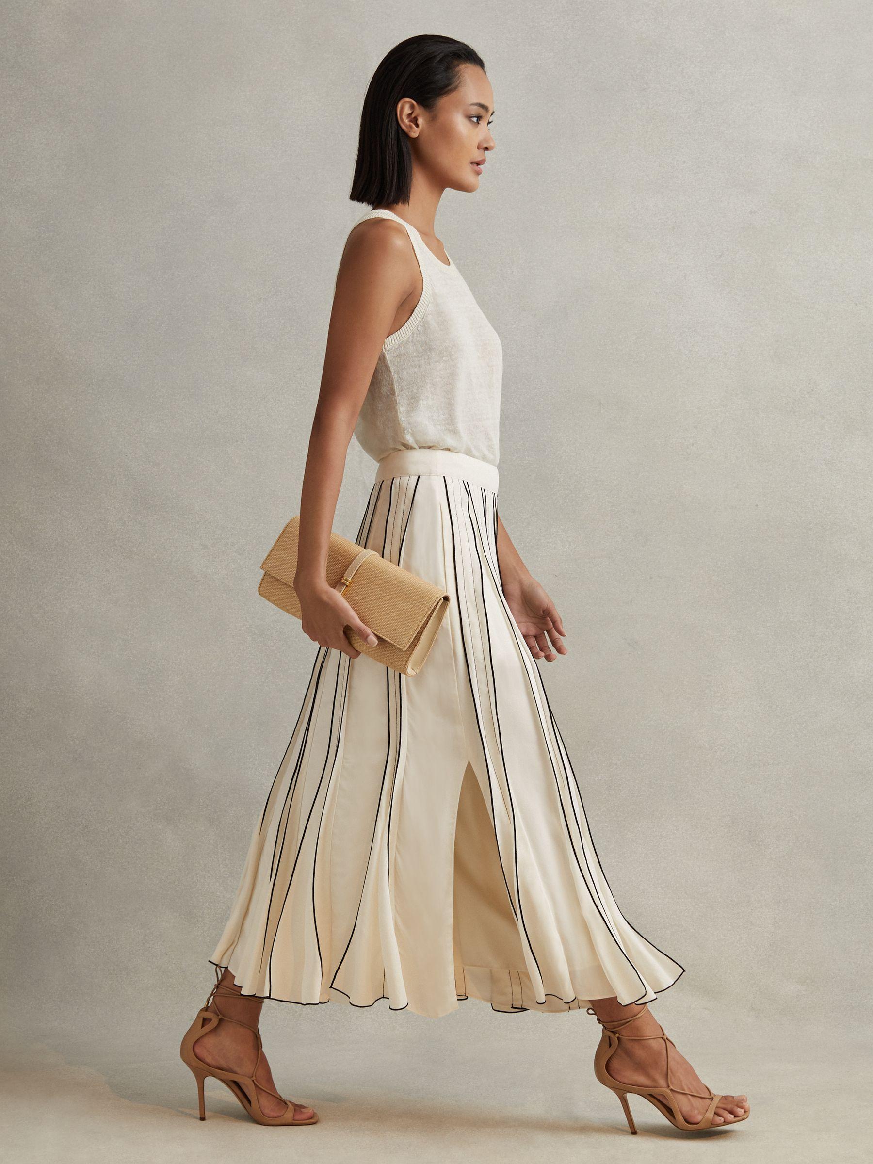 Contrast Ruffle Midi Skirt in Cream Product Image