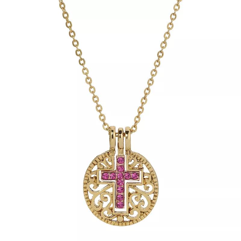 1928 Gold Tone Birthstone Crystal Cross Pendant Necklace, Womens, June Product Image