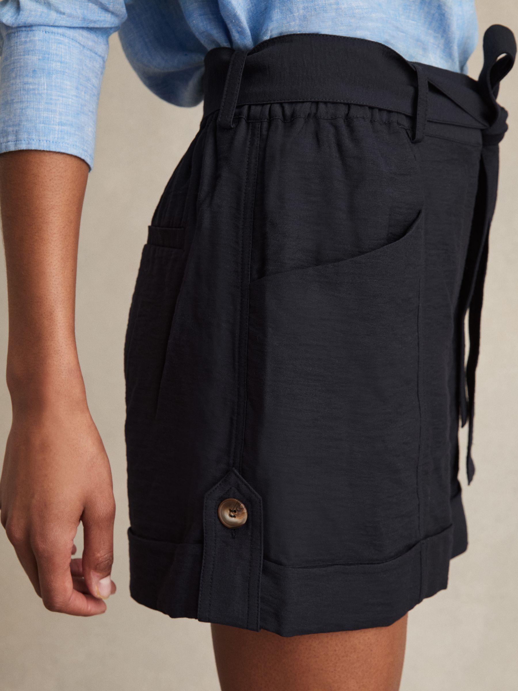 Belted Button Tab Shorts in Navy Product Image