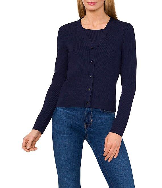 Ted Baker London Knit V-Neck Long Sleeve Button Front Cardigan Product Image