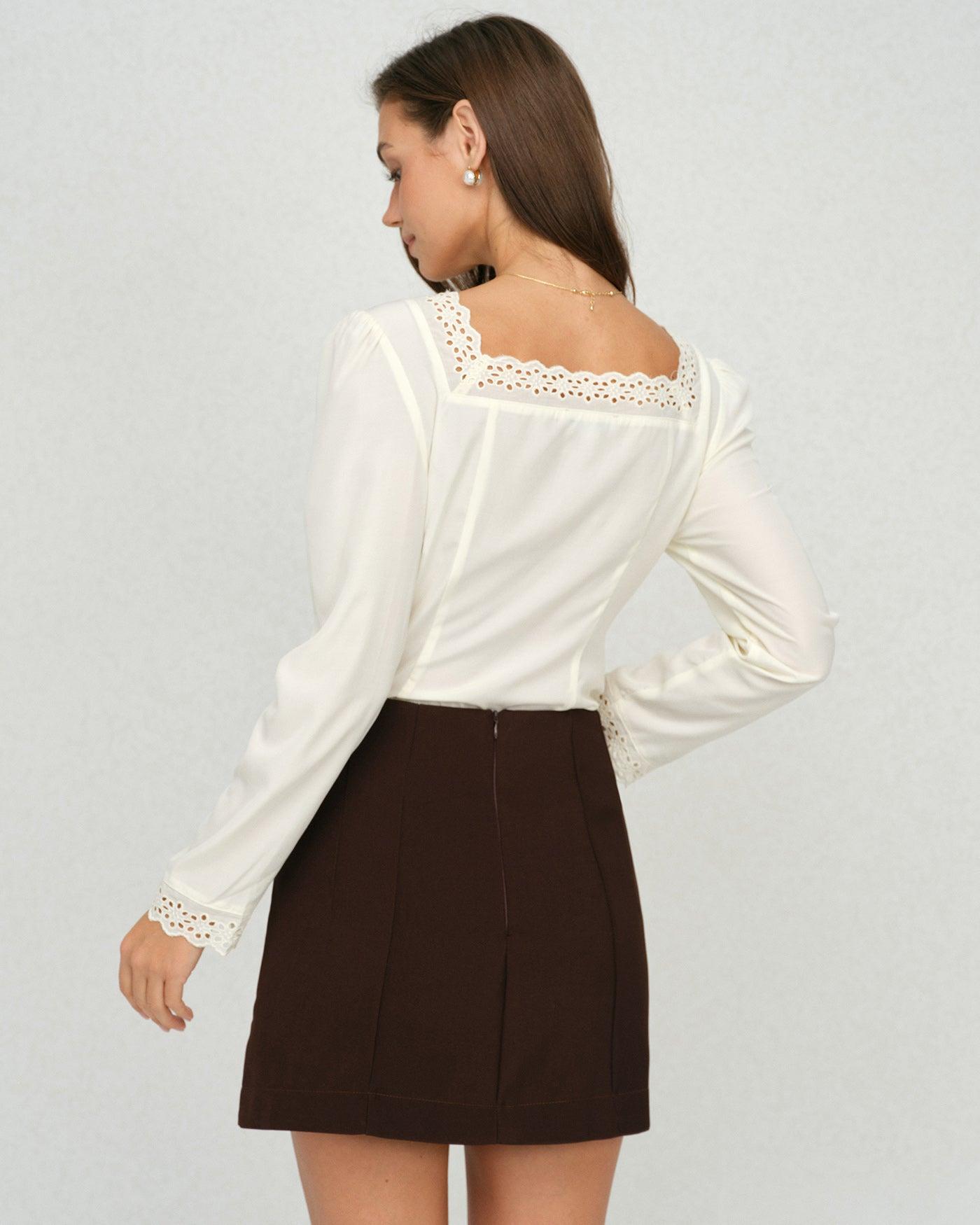 Beige Square Neck Lace Blouse Product Image