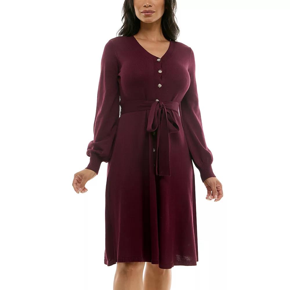 Women's Nina Leonard Balloon Sleeve Midi Sweater Dress,  Product Image