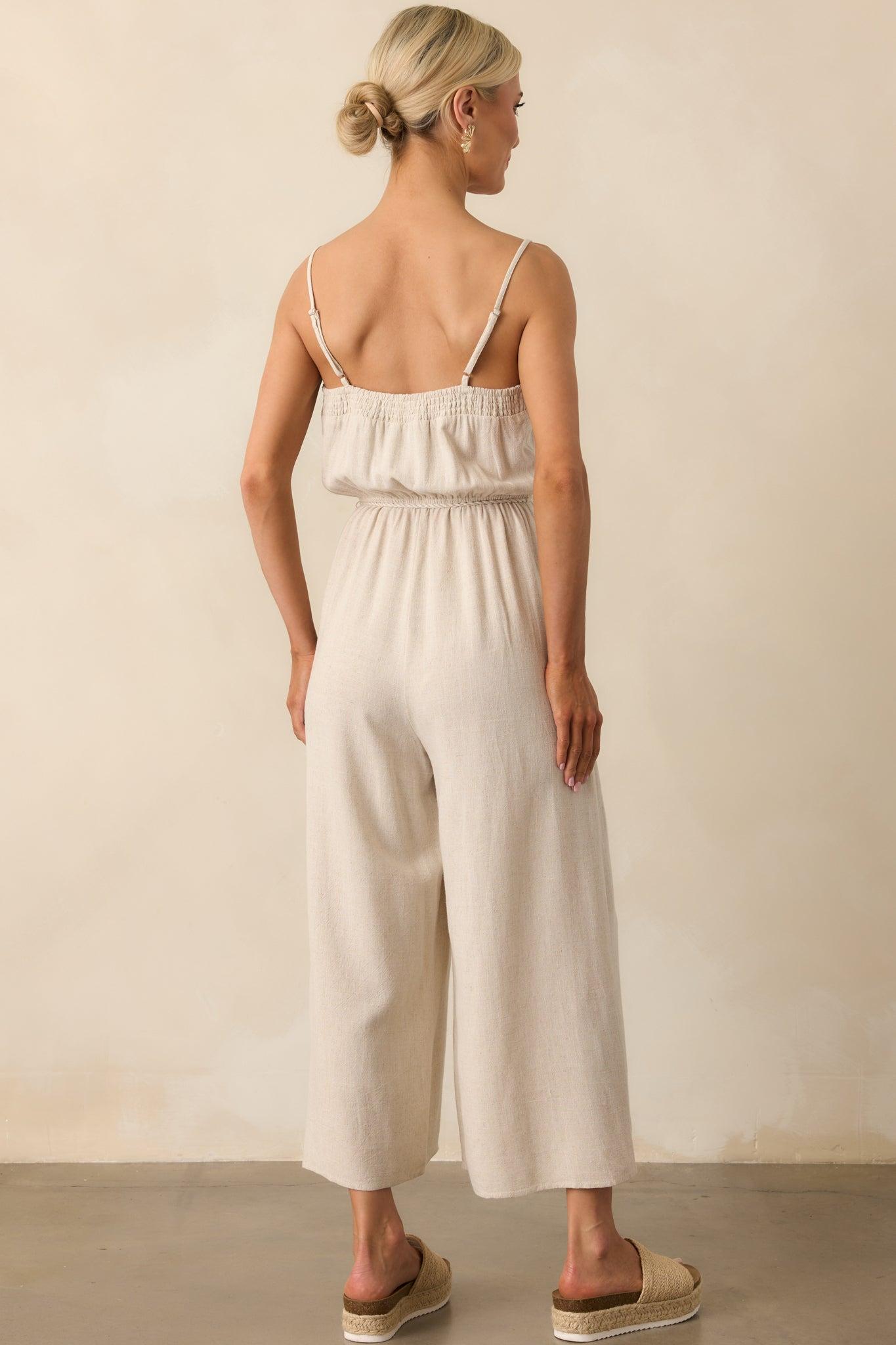 As Simple As That Natural Linen Blend Sleeveless Jumpsuit Product Image