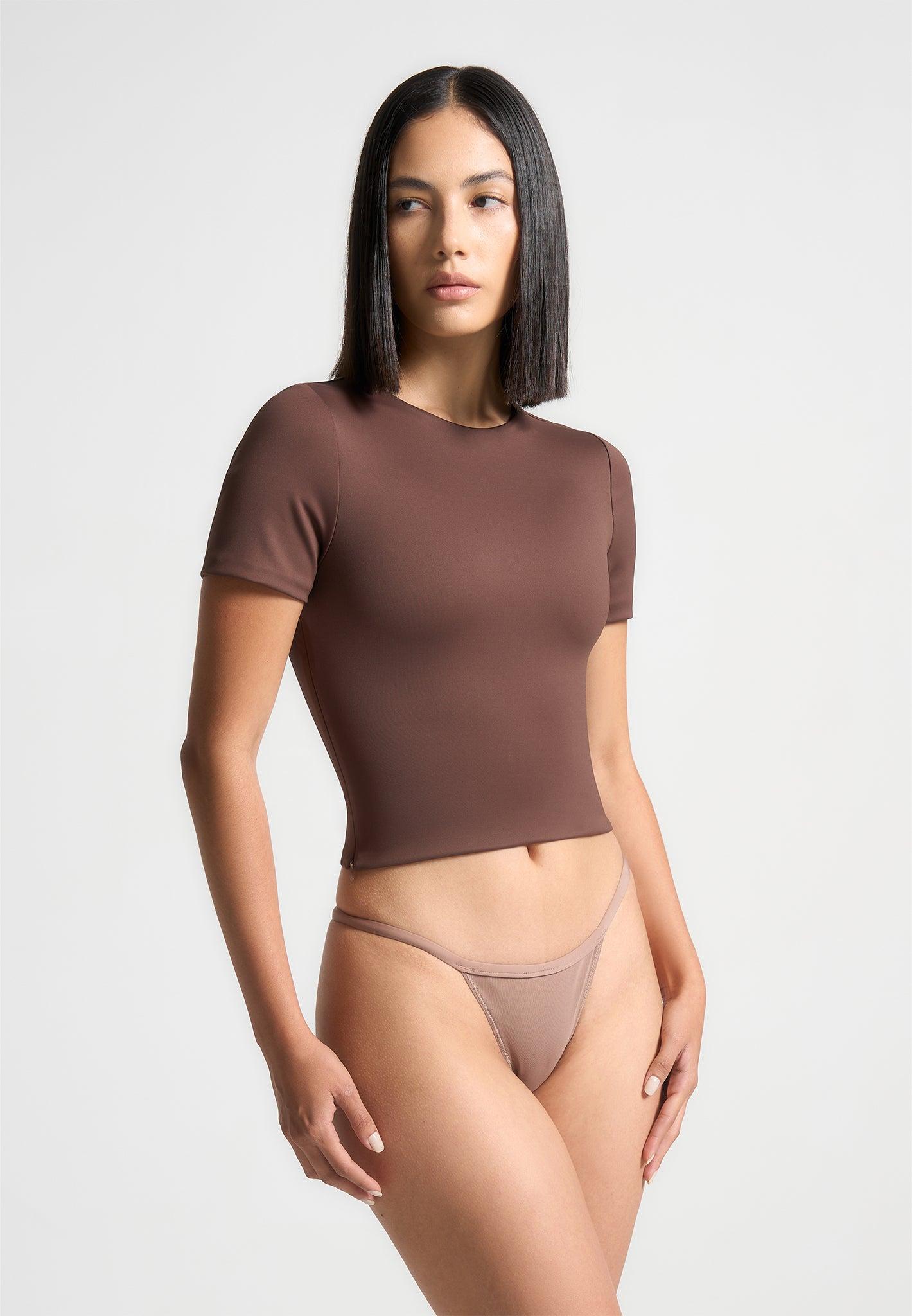 Léna - Double Layer Short Sleeve T-Shirt - Brown Female Product Image