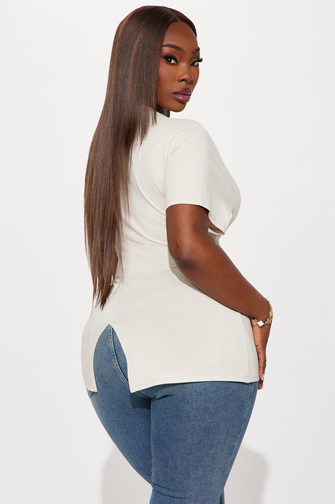 Simply Me Ruched Short Sleeve T-Shirt - Cream Product Image