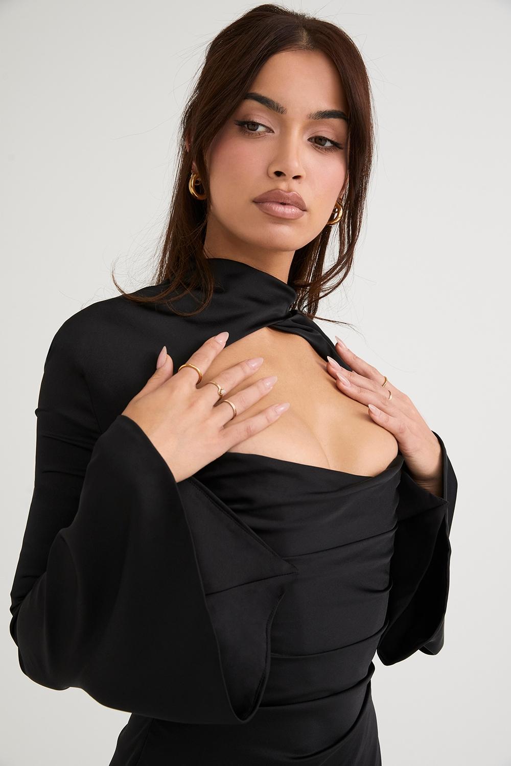 Toira  black draped corset dress Product Image