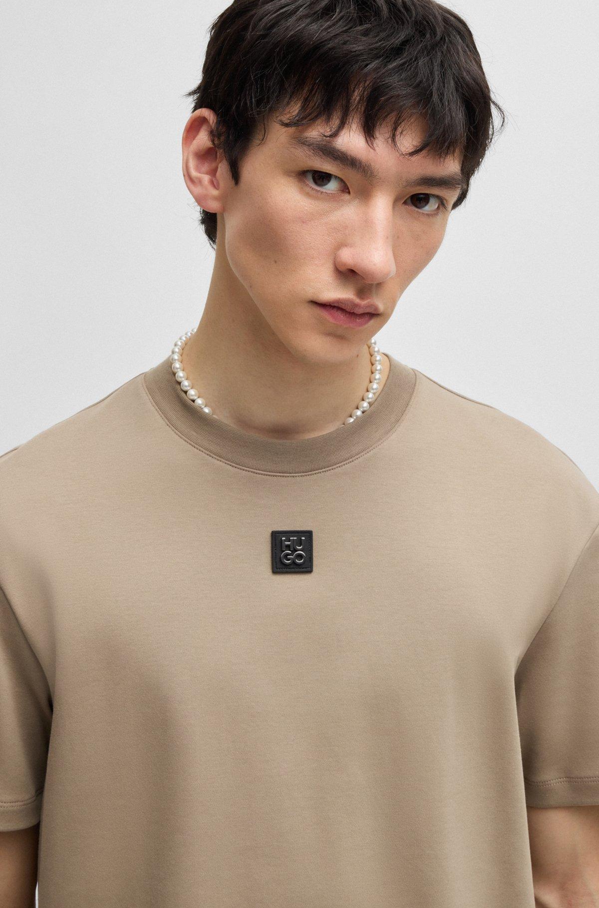 Interlock-cotton T-shirt with metallic stacked-logo badge Product Image