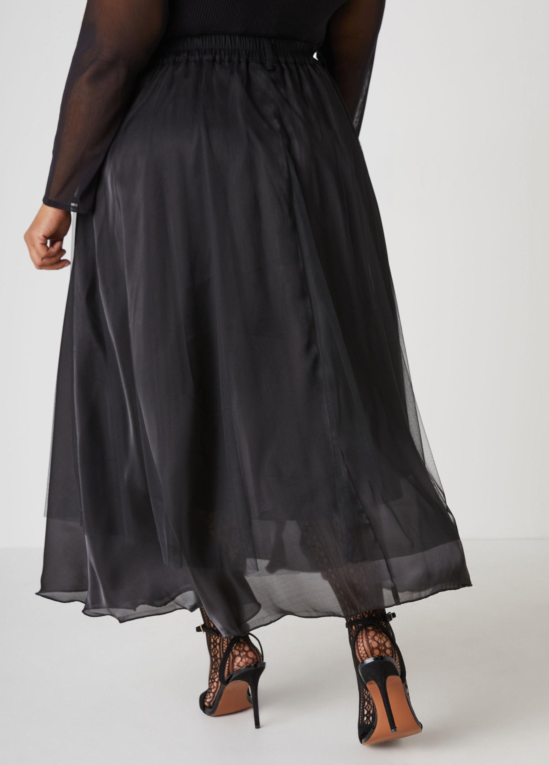 Twill Paneled Mesh Maxi Skirt Product Image