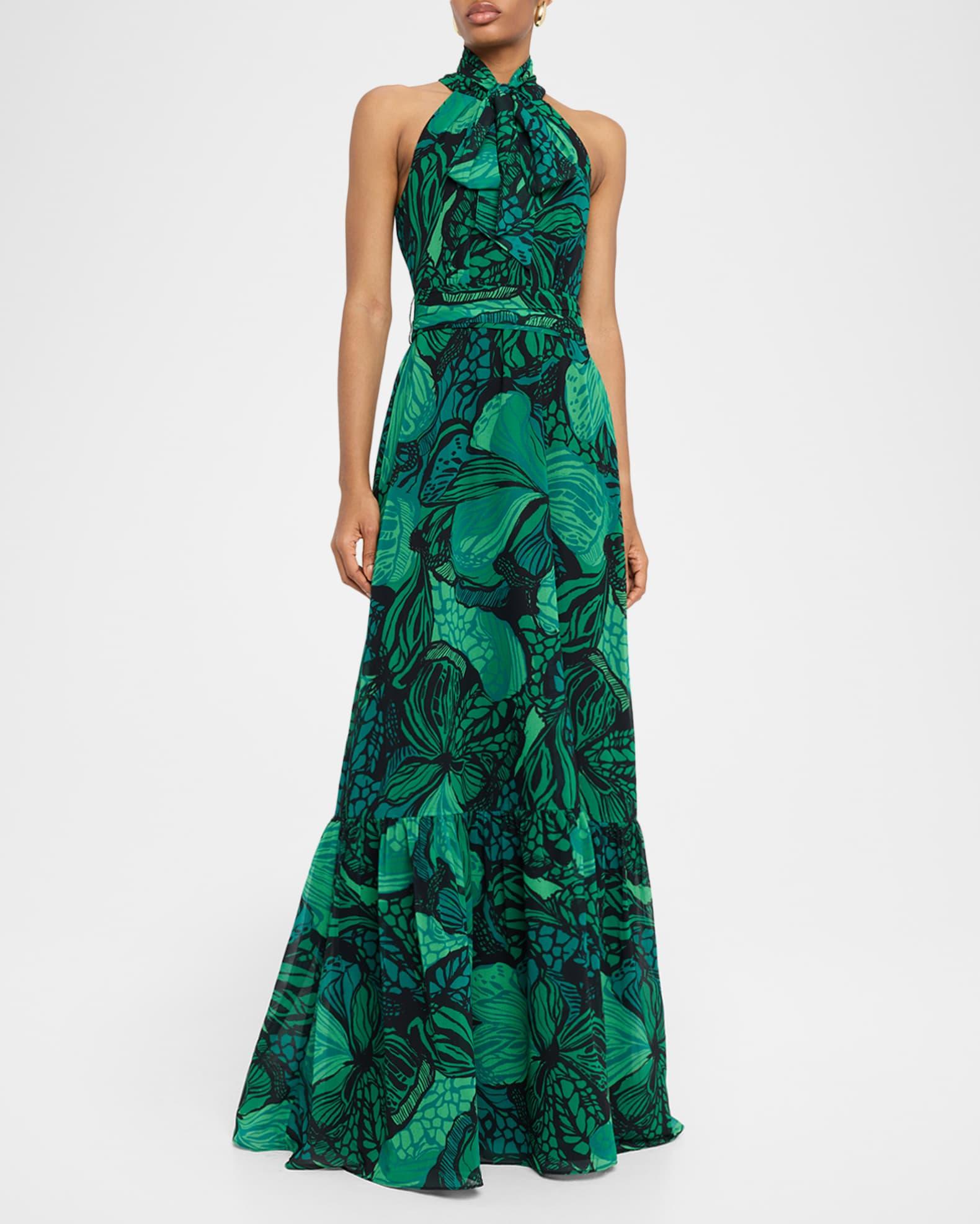 Floral-Print Chiffon Halter Gown Product Image